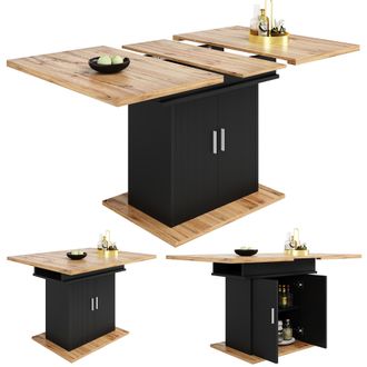 STILVORA Tavolo Da Pranzo Allungabile Per 6 A 8 Persone Con Mobile Contenitore E Ripiano Regolabile In Mdf Nero