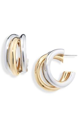 Paco Rabanne Triple Loop Two-Tone Hoop Earrings in M042 Silver /Gold at Nordstrom
