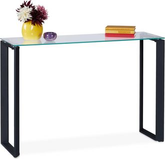Relaxdays Relaxdays Consola Recibidor Cristal, Mueble De Entrada Estrecho, 75 X 110 X 35 Cm, Mesa Auxiliar, Pasillo Y Sal&oacute;n, Negro