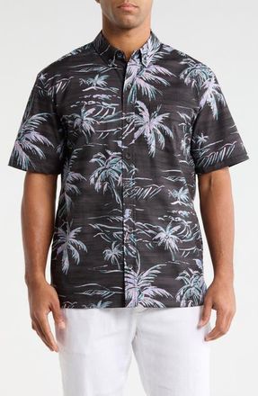 Kahala Hee Nalu Print Short Sleeve Cotton Button-Down Shirt in Black at Nordstrom, Size Xx-Large