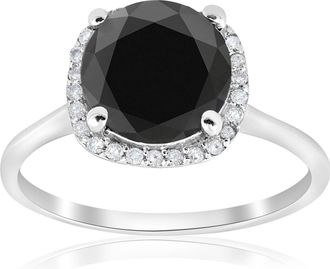 Pompeii3 3 1/10ct Treated Black Diamond Cushion Halo Engagement Ring 14K White Gold