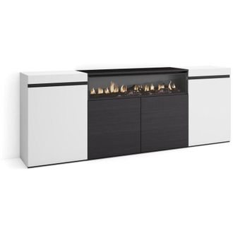 Skraut Home Skraut Home Credenza, Mobile, Cucina Madia, mobile ingresso 200x75x35cm 4 Porte Camino elettrico Stile moderno Bianco e nero