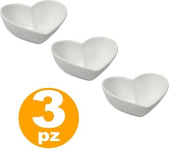 Trade Shop Trade Shop - Set 3 Antipastiere Ciotole Cuore Finger Food Bianco Porcellana Snack Aperitivo