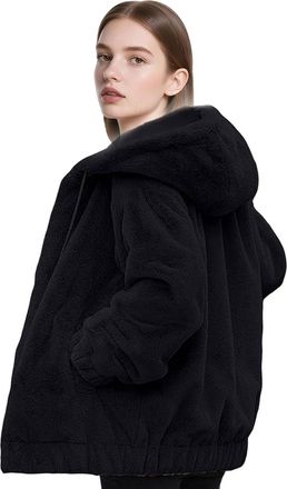 Generic Fleece Jacket Women Uk Ladies Fuzzy Sherpa Outwear Winter Warm Coats Full Zip Solid Teddy Hoodie With Pockets Long Sleeve Soft Fall Hooded Comfort Fle