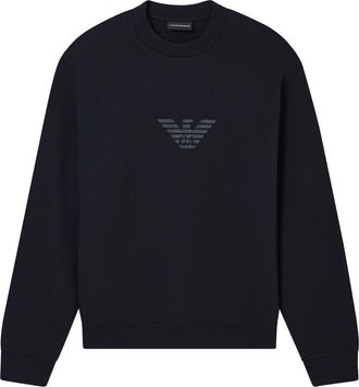 Emporio Armani Double-jersey sweatshirt met logo-print - Heren - Sweatshirts - Blauw - S - Katoen - Hoodies & sweatvesten