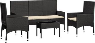 vidaXL Juego De Jard&iacute;n Con Cojines 4 Piezas Rat&aacute;n Sint&eacute;tico Negro Vidaxl