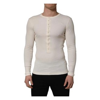 Dolce & Gabbana Round-neck Knitwear, male, White, Size: S Henley Pullover Sweater