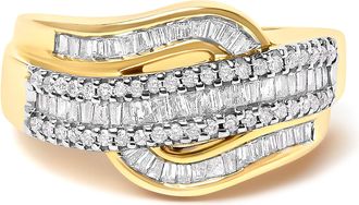 House of Brilliance 14K Yellow Gold 1.0 Cttw Diamond Wave Design Band Ring