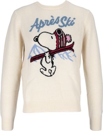 MC2 Saint Barth Light Beige Crewneck Sweater with Vintage Ski Graphic