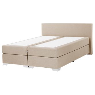 Beliani Cama Continental Doble 160 X 200 Cm Tapizada En Tela Beige Con Colch&oacute;n De Muelles Embolsados President