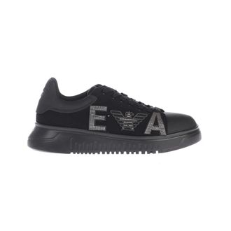 Emporio Armani Leren Sneakers met Zijlogo - Heren - Sneakers - Zwart - 43 1/2 EU - Leer - Schoenen
