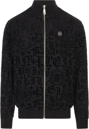 Philipp Plein Hoodies & sweatvesten, Heren, Zwart, L, Zwarte Sweaters met Voorrits