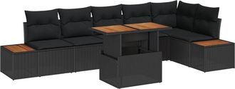 vidaXL Garden Sofa Set with Storage 7 pcs Black Poly rattan Vidaxl