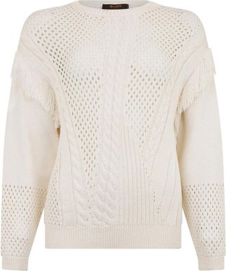 Moorer Sadie Sweater - Dames - Ronde hals truien - Wit - XS - Katoen - Truien & Vesten