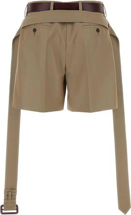Prada Womens Khaki Twill Shorts Mastice Co-Calfleather