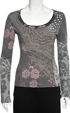 Roberto Cavalli Multicolor Paisley Print Knit Scoop Neck Top