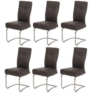 Hhg Hhg - Juego De 6 Sillas De Comedor 710, Silla De Cocina Basculante, Aspecto Ante Textil, Gris