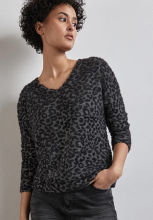 Street One Langarmshirt STREET ONE, Damen, Gr. 40, grau (gravel grau meliert), Jersey, Obermaterial: 62% Polyamid, 25% Polyester, 13% Viskose, gemustert, regular