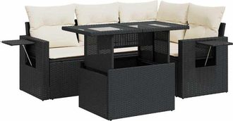 vidaXL Set De Muebles De Jard&iacute;n 5 Pzas Y Cojines Rat&aacute;n Sint&eacute;tico Negro Vidaxl