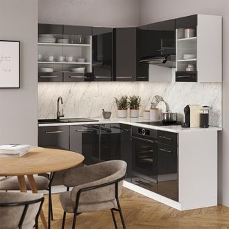 Vicco Cocina Esquinera Fame-line, Antracita Brillo Intenso/blanco, 160 X 190 Cm, Et Antracita