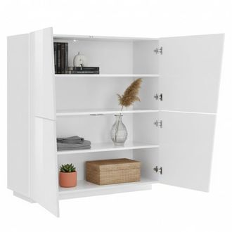 Dmora Aparador Dlorier, Aparador De Cocina Con 4 Puertas, Buffet De Sal&oacute;n, 100% Made In Italy, Cm 120x43h126, Blanco Brillo - Dmora
