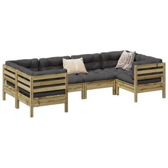 vidaXL Juego De Sof&aacute;s Jard&iacute;n 6 Pzas Con Cojines Madera Pino Impregnada Vidaxl