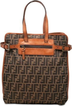 Fendi Brown Canvas Leather Handbag Tote Bag (Pre-Owned)