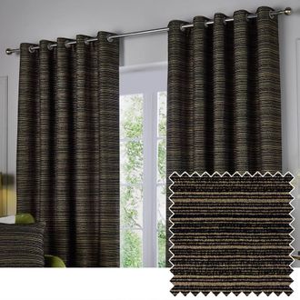 Riva Paoletti Jupiter Chenille Jacquard Eyelet Curtain Pair in Black | Size: 229 cm width x 183 cm drop