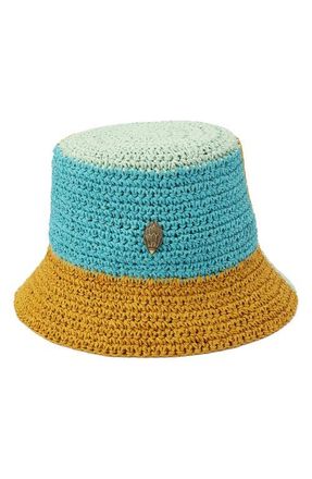Kurt Geiger Colorblock Raffia Bucket Hat in Mint Leaf at Nordstrom