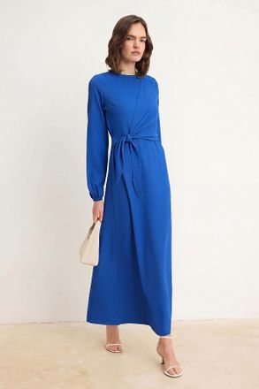 Trendyol Modest Dames Blauw Effen Maxi Lang Casual Double-breasted Modest Jurken