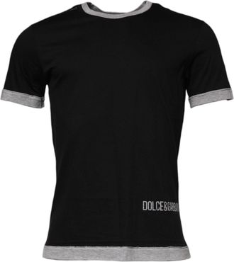 Dolce & Gabbana Black Logo Cotton Crew Neck Men Tee Mens T-shirt