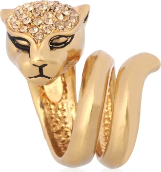 Roberto Cavalli Gold-Tone Crystal Panther Wrap Ring, Size 16