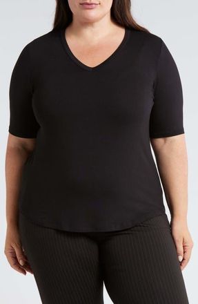 Universal Standard Lily Liquid Jersey V-Neck T-Shirt in Black at Nordstrom, Size 3Xl