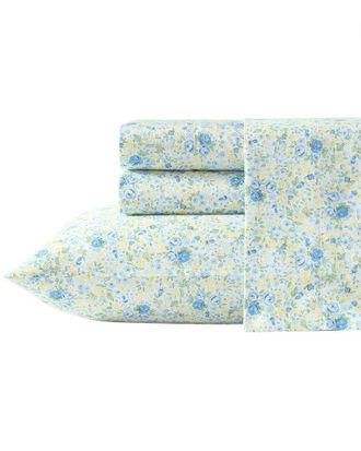 Laura Ashley 300 Thread Count Rowena 100% Cotton Sateen Sheet Set