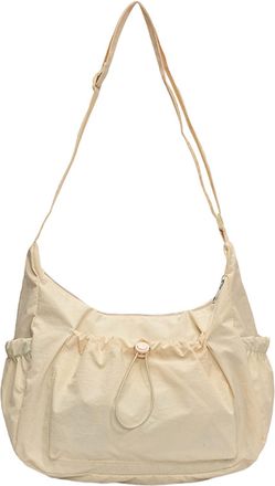 Generic Cymwer Stylish Nylon Crossbody Bag Pleated Tote Handbag Drawstring Shoulder Bag (White)