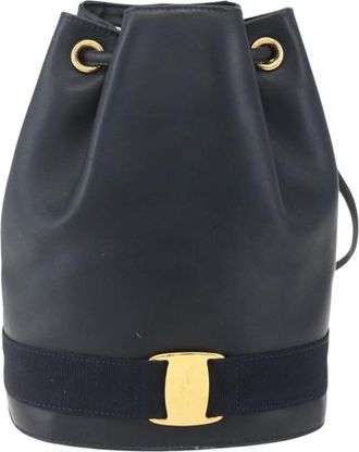 Ferragamo Vala Backpack Leather Navy Leather Backpack Bag (Pre-Owned)