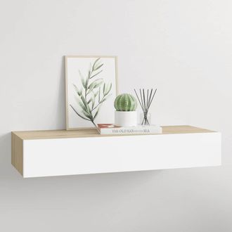 vidaXL Vidaxl - Estante Con Caj&oacute;n De Pared Mdf Roble Y Blanco 60x23,5x10 Cm