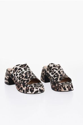Ganni Open-Toe Mules with Animal Print 7cm Heel size 38