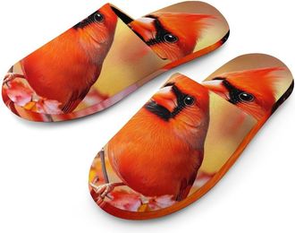 Generic Cardinal Cute Bird Mens Slippers Flannel Warm House Shoes with Rubber Anti-Slip Sole Slip On for Home Outdoor