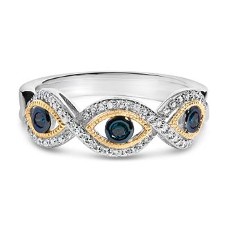 House of Brilliance Sterling Silver 1/4 Cttw Blue and White Diamond Evil Eye Band Ring
