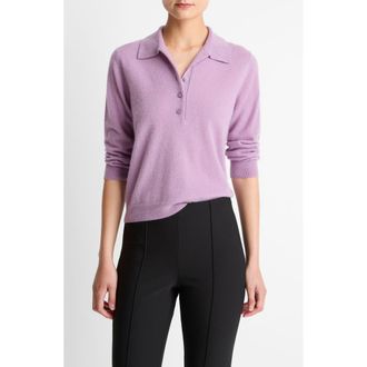 Vince Cashmere & Silk Long Sleeve Polo Sweater in Mulberry at Nordstrom, Size Xx-Small