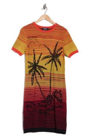 Desigual Palm Tree Short Sleeve Knit Minidress in Orange at Nordstrom Rack, Size X-Large