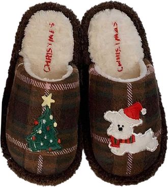 Generic Ladies Slippers Cozy Embroidered Footwear Classic Plaid Indoor Warm Clogs With Pattern For Comfort And Style At Home Cozy House Slippers For Women(Bro