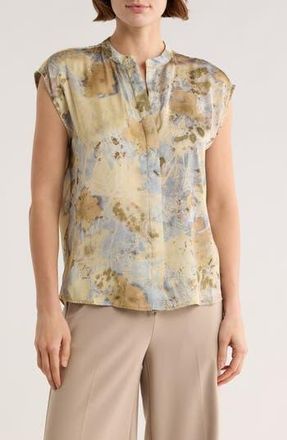 Elie Tahari Sleeveless Satin Button-Up Top in Nuetral Abstract at Nordstrom Rack, Size X-Small
