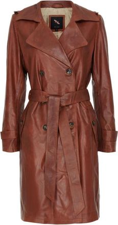BTF-CPH Donker Cognac Leren Trenchcoat - Dames - Leren en Su&egrave;de Jassen - Bruin - S - Leer - Jassen
