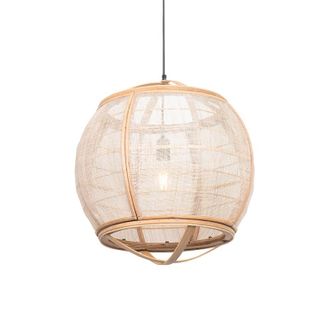 QAZQA Qazqa Oriental L&aacute;mpara Colgante De Estilo Oriental Marr&oacute;n 50 Cm - Pascal Textil /acero /madera Alargada Adecuado Para Led Max. 1 X 60 Watt