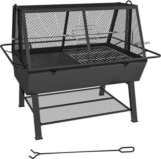 OUTSUNNY 3-in-1 Charcoal Barbecue Grill, Rotisserie Roaster, Fire Pit with Shelf Mesh Lid