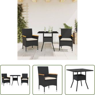vidaXL Tavolo da giardino - Set da Pranzo da Giardino 3 pz con Cuscini Polyrattan e Vetro