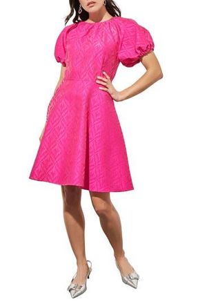 Ming Wang Bouffont Puff Sleeve Jacquard Dress in Carmine Rose at Nordstrom Rack, Size X-Small