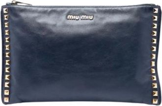 Miu Miu Pre-owned Studded Leather Clutch - Dames - Vintage Clutch - Blauw - ONE Size - Leer - Vintage